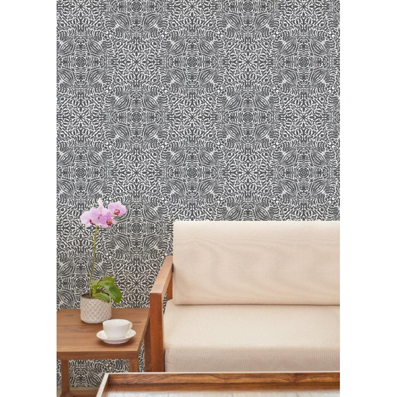 Abra Flora Spiral Premium Matte 10' L x 24" W Wallpaper Roll, Faux Grasscloth, Non-pasted, Gray