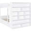 Lit double superposé au dessus d'un lit superposé avec armoire et rangement pour tiroirs, blanc