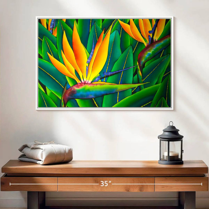 Oiseau luxuriant du paradis, Cadre flottant blanc, 25 po x 17 po