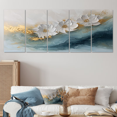 Émeraude tournesols sur marbre Rive I - art mural tournesols - ensemble d'art mural traditionnel 5 pièces