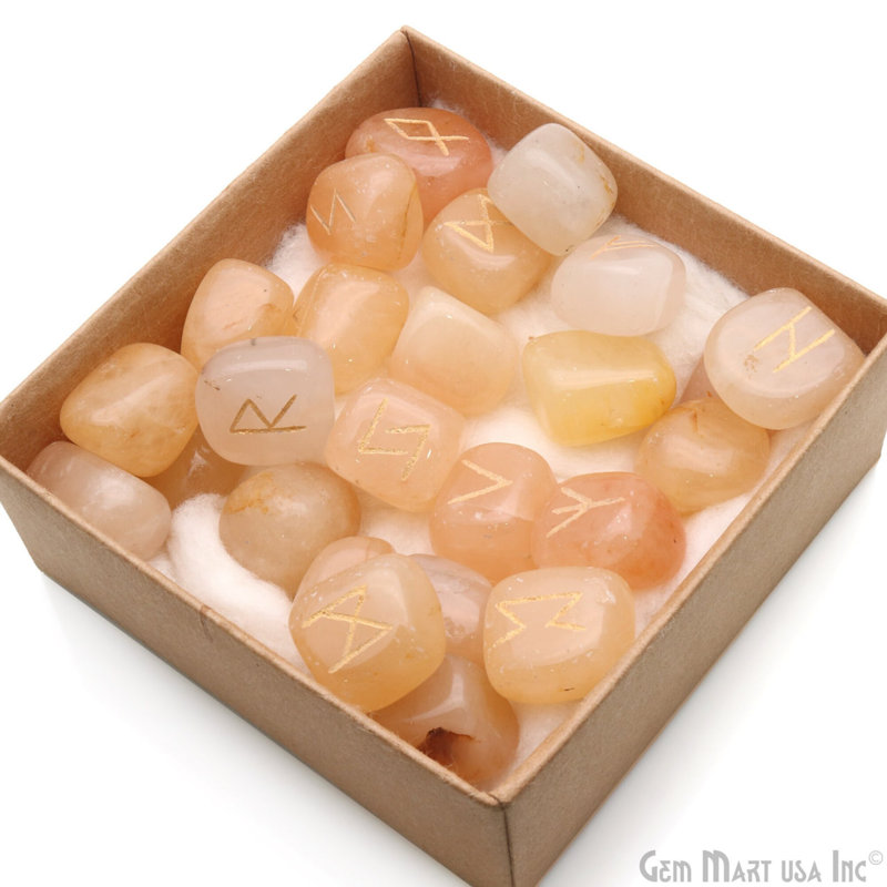 Carved Stone Accent Set, Zen Stone Décor, Yellow Agate Tumbled Gemtones, 25 Pcs, Small (3 to 5 OZ)