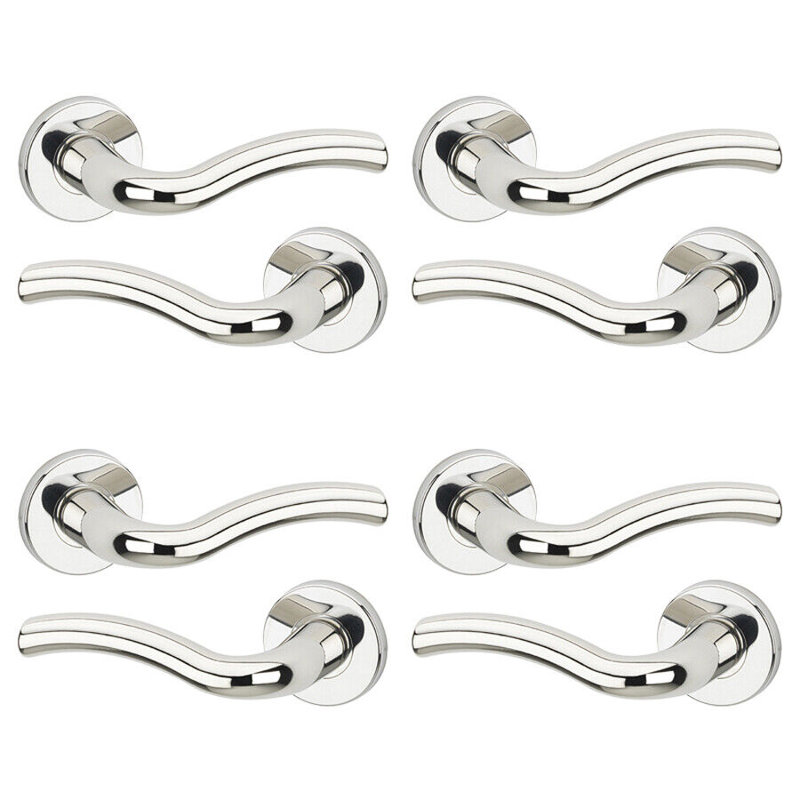 Door Handle, Polished Nickel Rose
