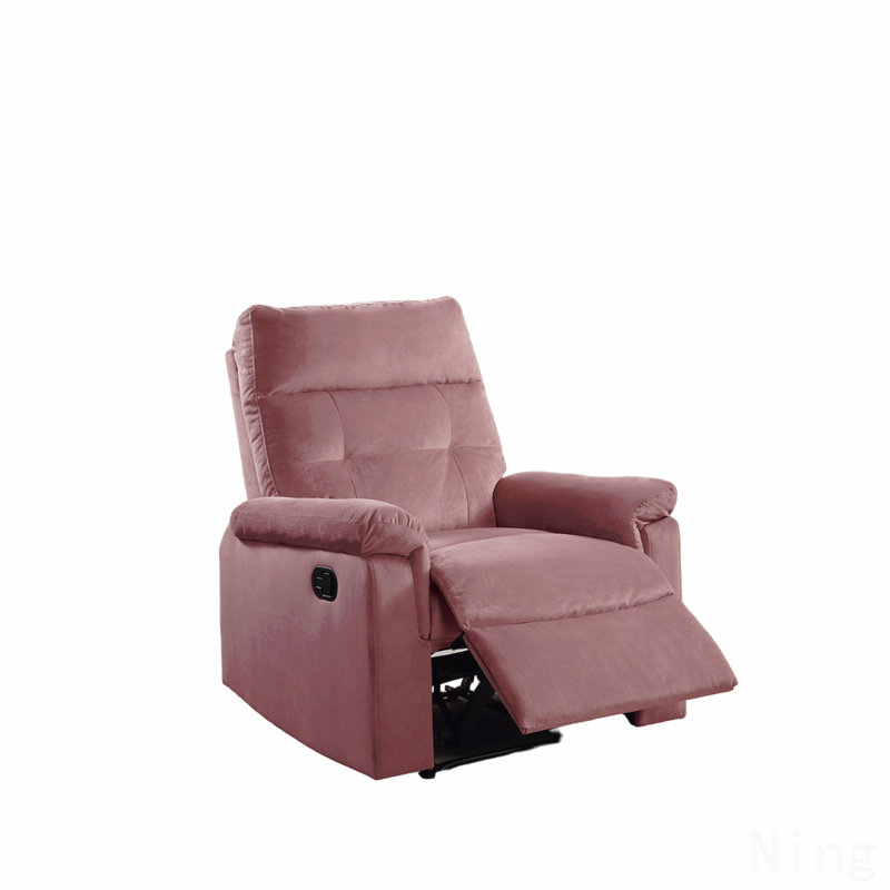 Fauteuil inclinable manuel en velours rosé - dossier capitonné, accoudoirs moelleux, meubles de salon