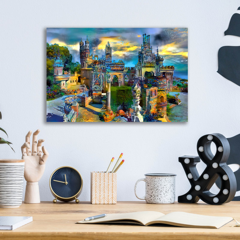 "Benalmadena, Espagne, Château de Colomares" par Pierre Gavidia, H 12 po x l 16 po x P 0,13 po