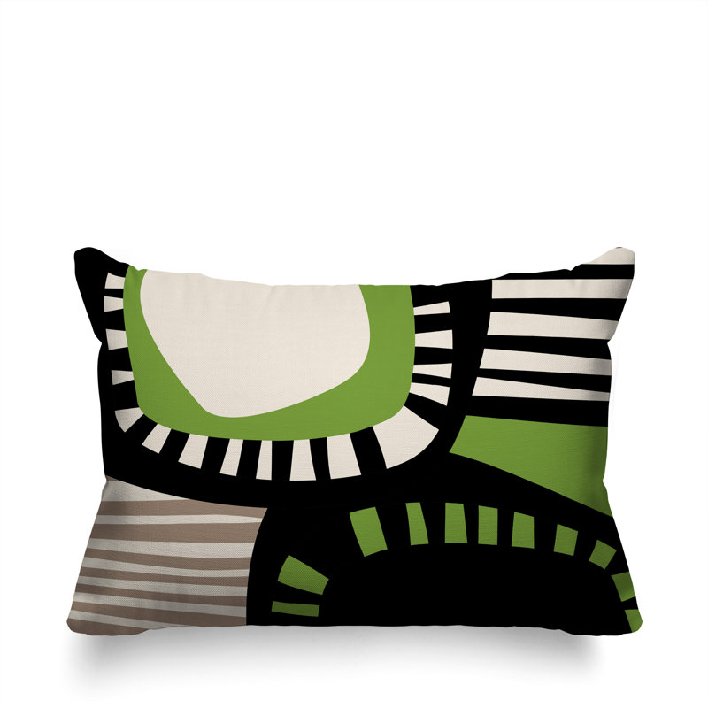 Coussin rectangulaire intérieur / extérieur Alika, Chartreuse / noir / blanc cassé, H 14 po x l 20 po