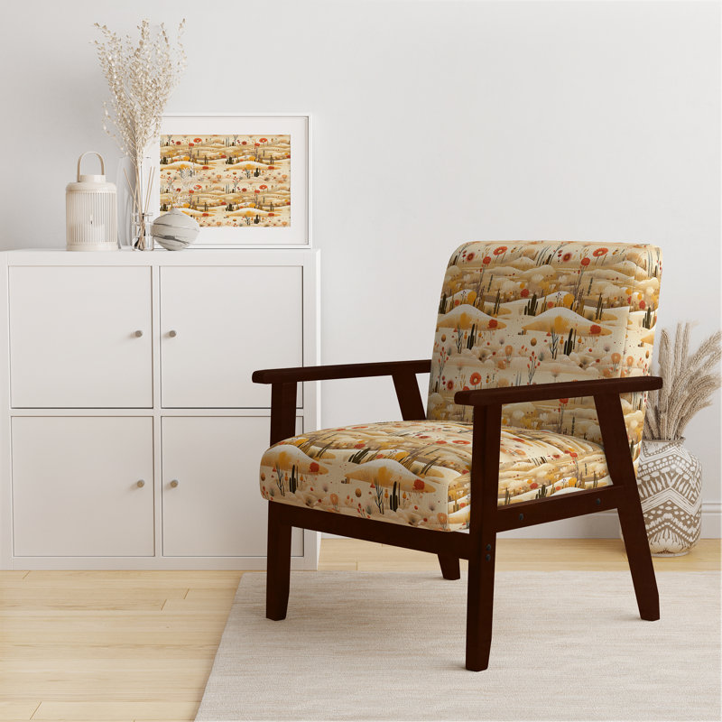 Cactus Desert Dreams Boho Pattern III - Upholstered Cottage Accent Arm Chair, Brown Square Arms