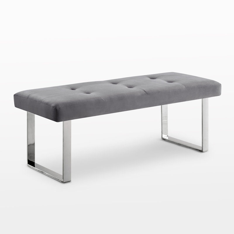Banc rembourré 48 po en velours, Gris, Argent argent