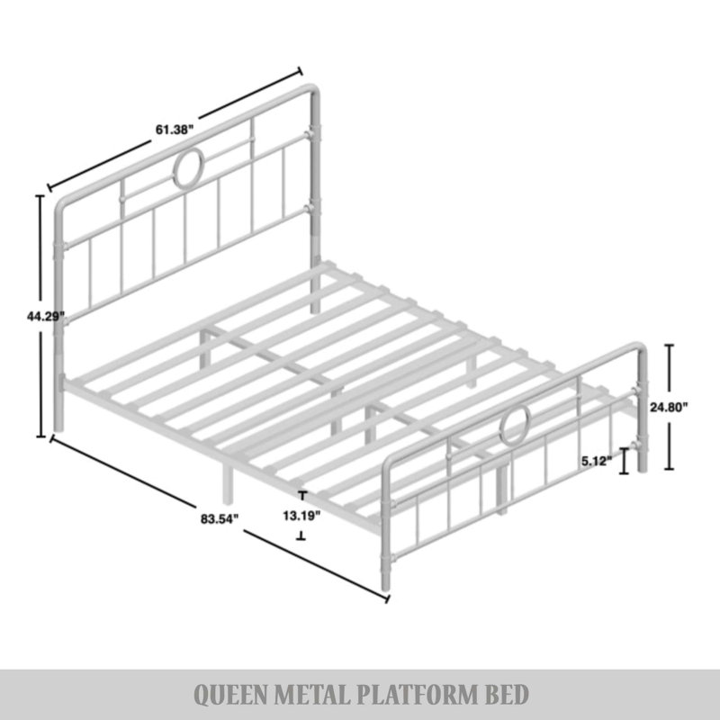 Avier Metal Spindle Bed, White, Queen