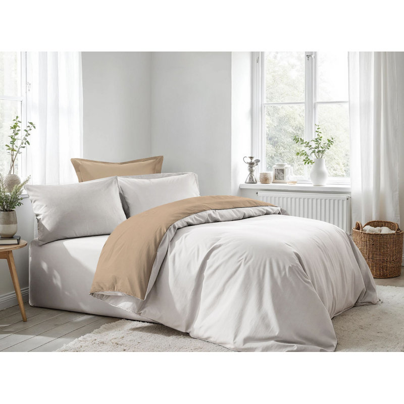 Ensemble de housse de couette, Blanc / beige, Housse de couette très grand et 2 taies d'oreille
