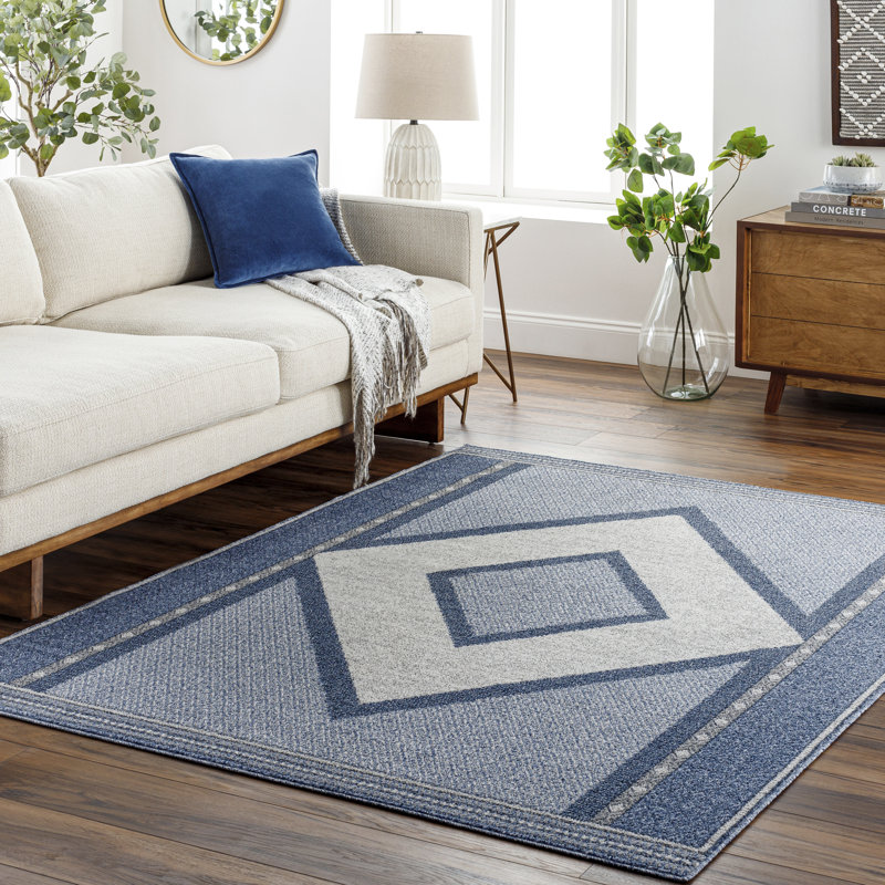 Bradli Rectangle Machine Woven Polypropylene Area Rug in Blue, Rectangle 7'10" x 10'