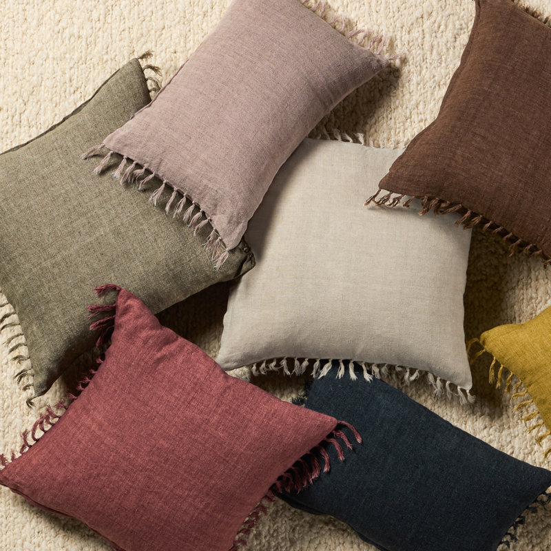 Sharron Tassels Linen Reversible Throw Pillow, Pink, Down