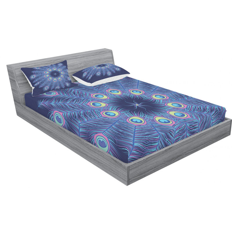 Ensemble de draps en micro-fibre, Mandala paon, Queen Sheet Set with Fitted Sheet