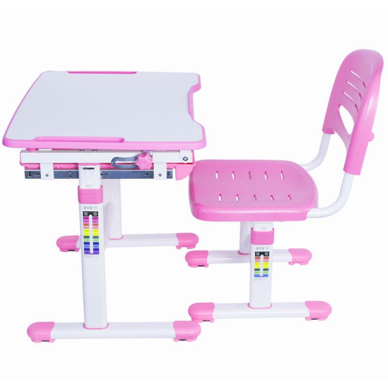 Pink Adjustable Height Kids Desk and Chair Set with Drawer