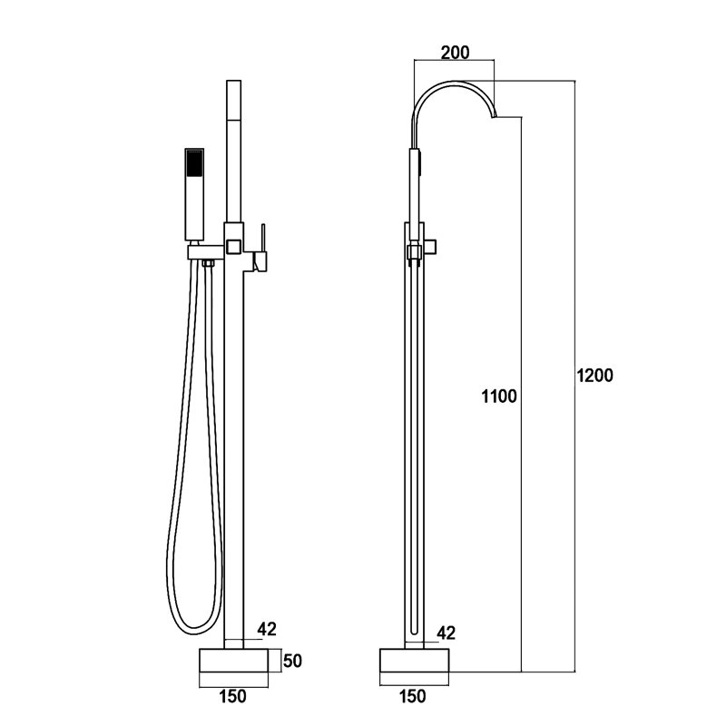 Single Handle Floor Mounted Tub Faucet with Handshower, Brushed Nickel