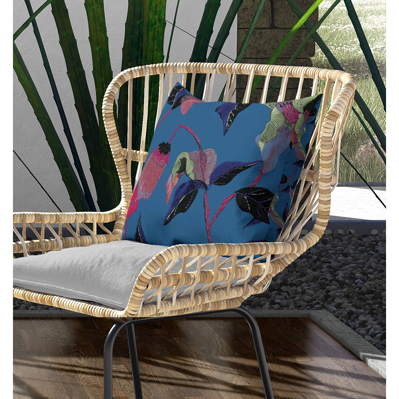 Coussin intérieur / extérieur Nature's Emb broderie, Bleu / Rose, Carré 18 po