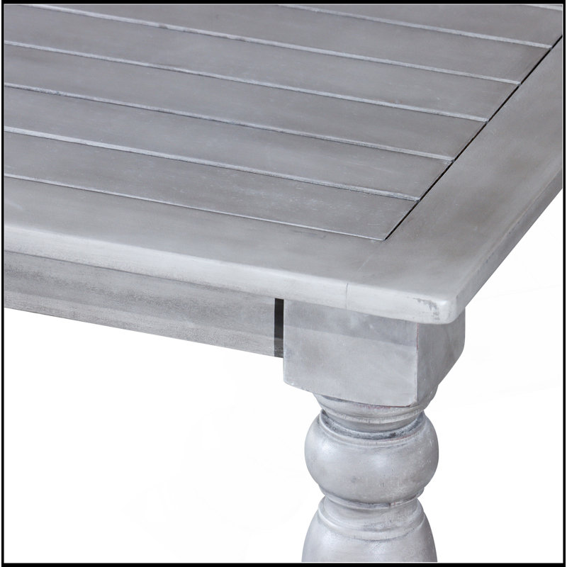 Sustainable Eucalyptus Square Outdoor Dining Table With Weather-Resistant Silver Gray Finish And Umbrella Hole