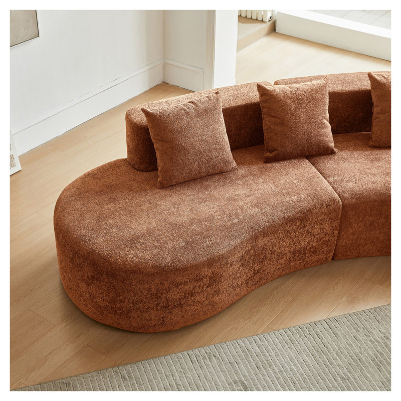 Modasi 109" W x 41" D x 27" H Velvet 3-Seater Curved Sectional Sofa