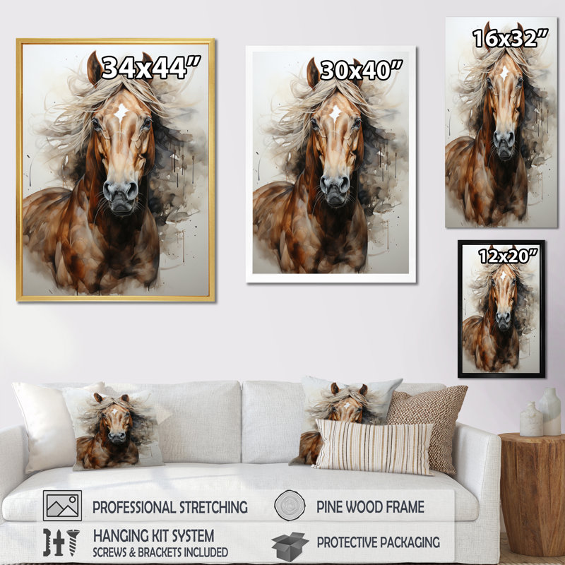 Impression sur toile brun, cheval et beige Spirit of Equus, Cadre photo noir, H 20 po x l 12 po x P 1 po