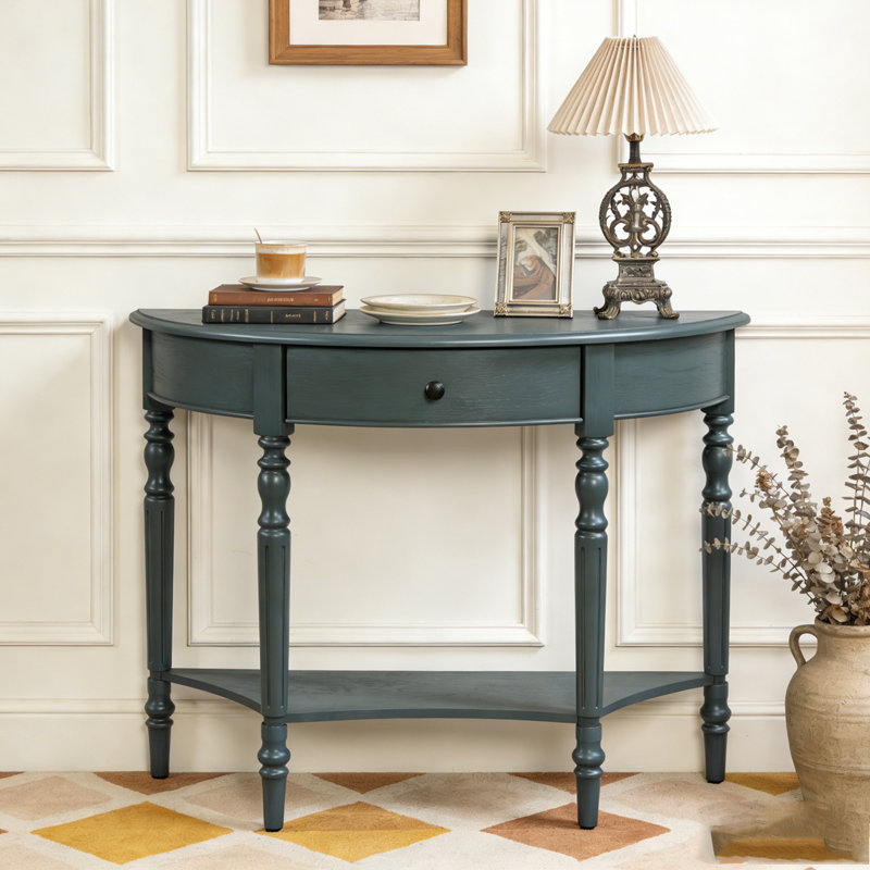 Console demi-lune avec tiroir et tablette, Marine