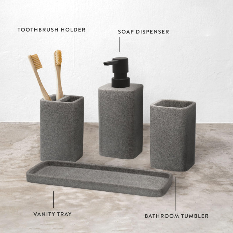 Ensemble complet d'accessoires de salle de bain, ensemble complet de meuble-lavabo pour salle de bain 4 pièces, pompe à savon, gobelet, porte-brosse à dents et plateau inclus