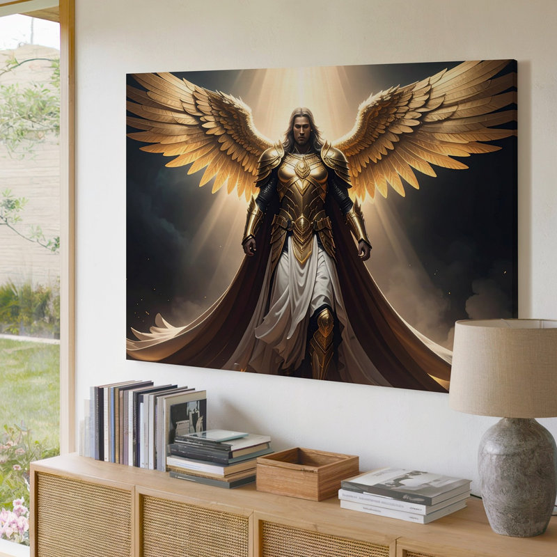 Toile d'art mural divin «Guardian Canvasmajestic» avec ailes d'or, H 9 po x l 12 po