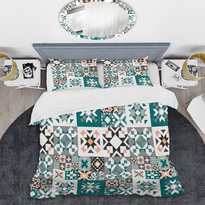 Multicolor Square Patchwork - Abstract Duvet Cover Set - Microfiber Polyester, Queen Duvet Cover + 2 Standard Shams