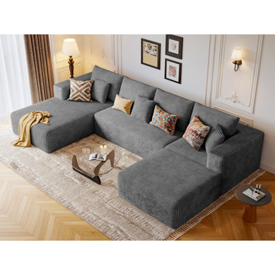 Canapé convertible en forme de U de 134 po avec méridienne et repose-pieds, canapé modulaire modulaire Cloud Cloud, canapé profond à 6 places avec 7 coussins, canapé désossé pour le salon, canapé à compression dans une boîte, aucun assemblage r