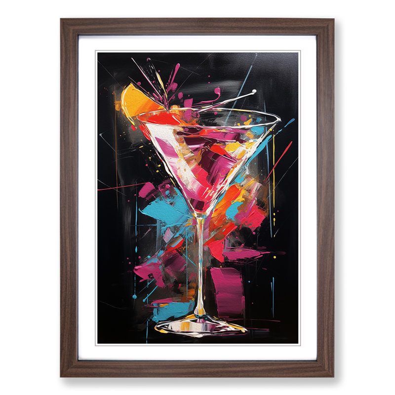 Cocktail Gestural - Single Picture Frame Print on Wood, Walnut Framed, 64cm H x 46cm W x 2cm D