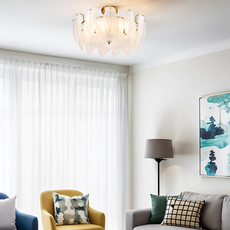 Glass Lampshade Ceiling Flush Mount Light, 30cm H x 48cm W x 48cm D