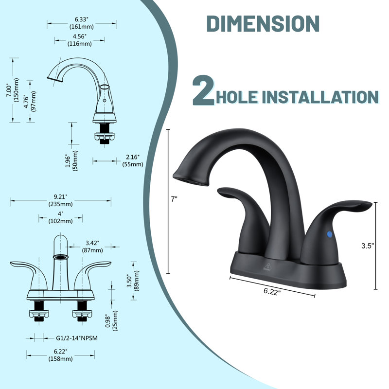 Matte Black Stainless Steel Centerset Bathroom Faucet with Drain