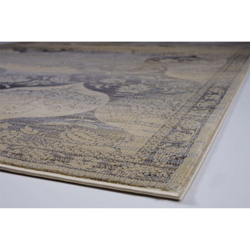 Tapis à motif floral gris Runkle, Rectangle 5 pi 3 po x 7 pi 7 po