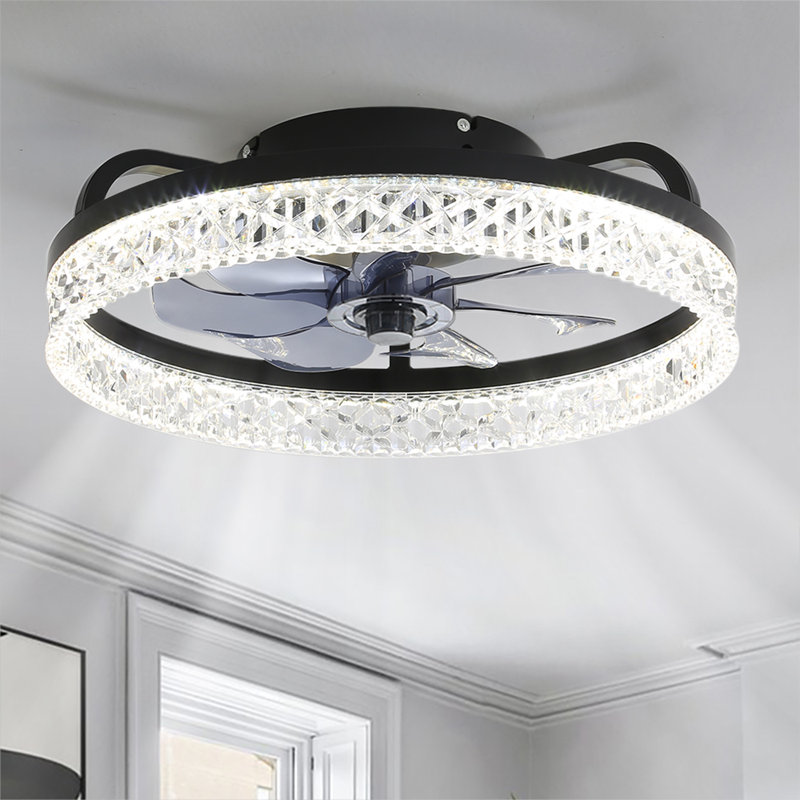 Kalyx Modern Crystal Ceiling Fan Light with Remote and Smart APP, Black