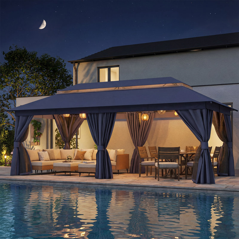 Pavillon de jardin en acier, 10 x 20 pi, Bleu marine