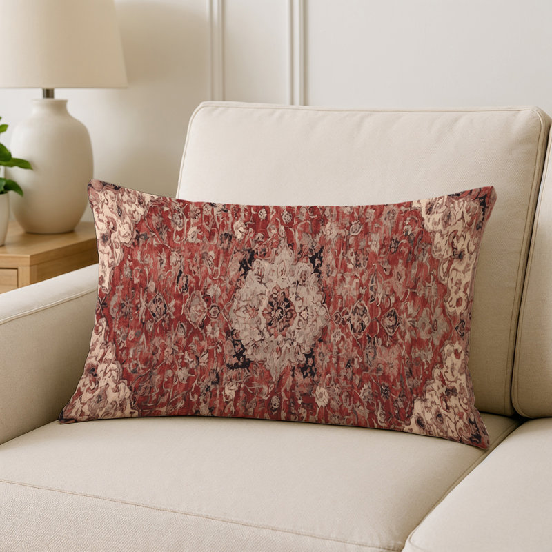 Coussin décoratif intérieur et extérieur Modern, Rouge abstrait 1, Rectangle H 20 po x l 14 po
