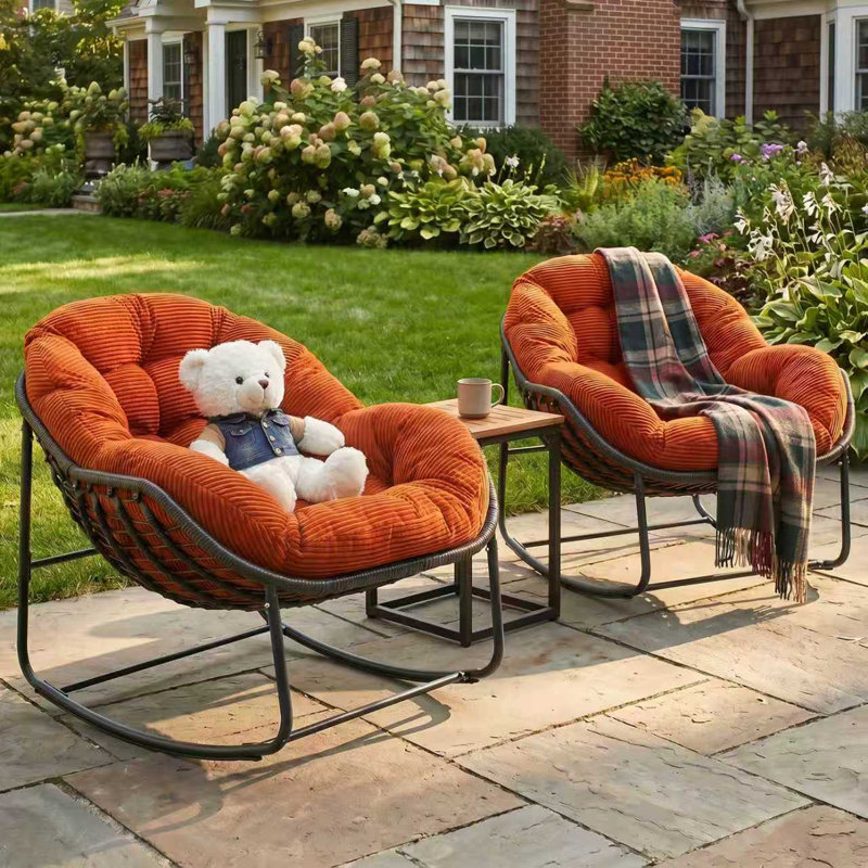 Chaise berçante d'extérieur et d'intérieur en osier Dimitritchka, Orange foncé, Noir, noir, noir, noir