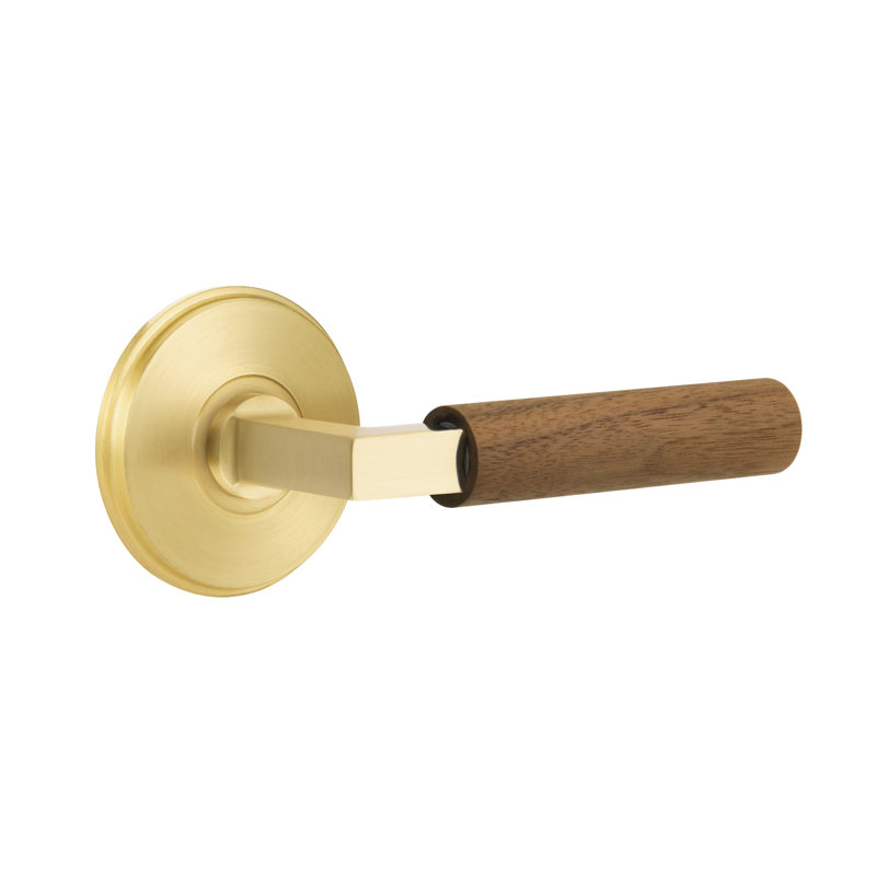 Emtek Select Privacy Leverset w/ Watford Rosette & L-Square Stem, Dark Walnut Handle (CF), Satin Brass