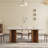 7-piece Rectangular Dining Table Set, Travertine Stone Oval Dining Table With 6 Fabric Chairs