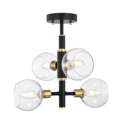 Plafonnier semi-encastré Silvia 4 lumières noir mat et laiton