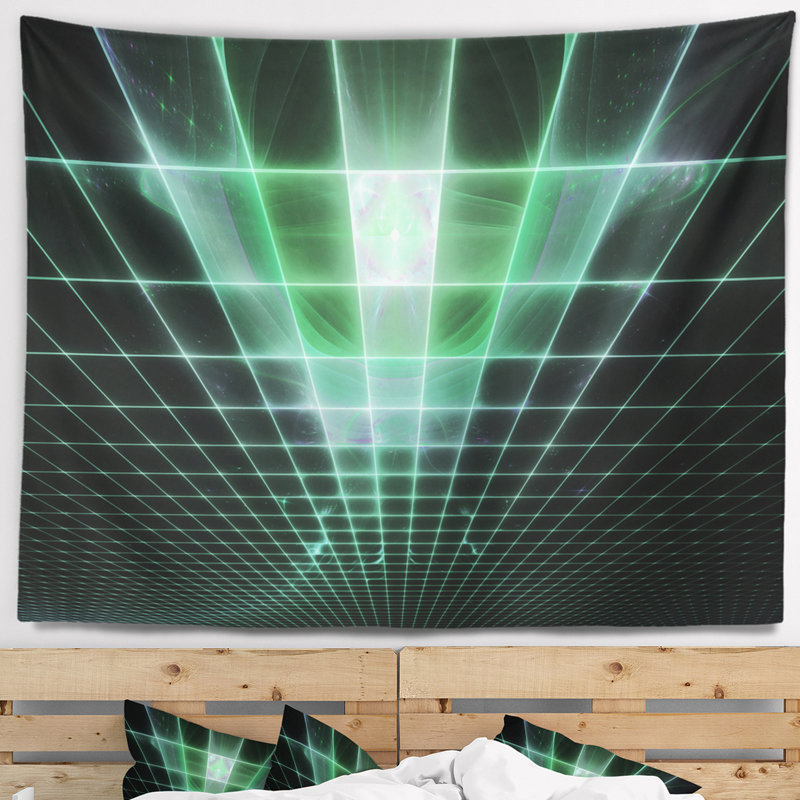 Tapisserie abstraite chauve-souris vert clair sur écran Radar, H 32 po x l 39 po