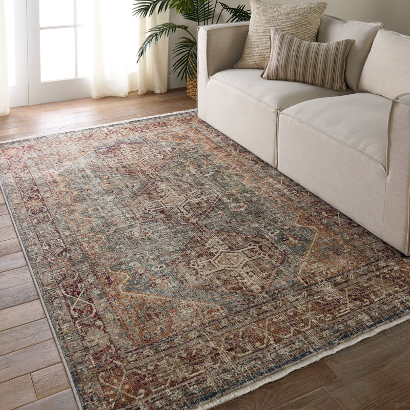 Clemente Oriental Machine Woven Polypropylene Area Rug in Red/Blue/Brown, Rectangle 10' x 14'