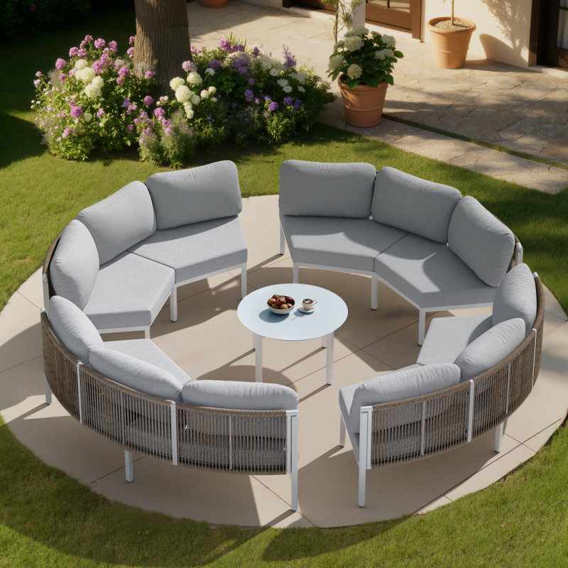  8 - Person Aluminum Patio Conversation Furniture Set with Table, Gray