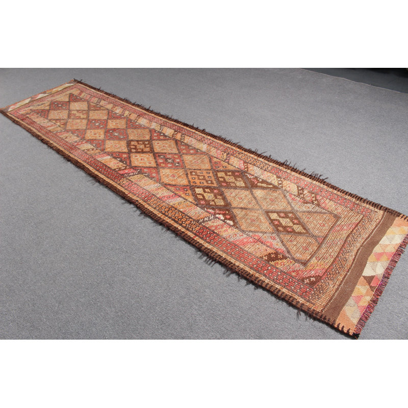 Tapis de couloir anatolien turc vintage orange pour la cuisine avec motif coloré Herki