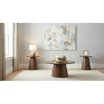 Winsten 3-Piece Round Pedestal Coffee Table Set Dark Brown