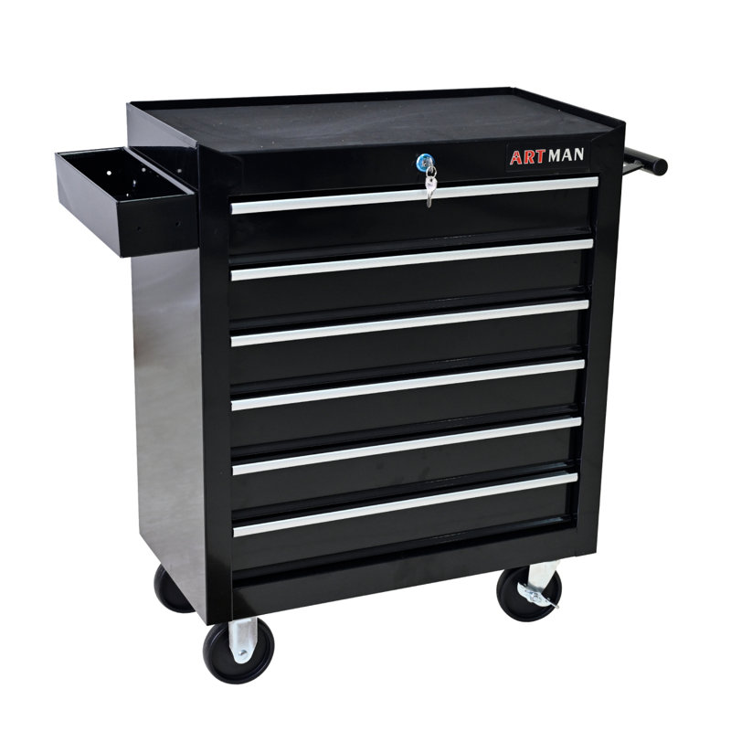 Coffre à outils roulant, boîte à outils à 6 tiroirs avec roulettes, organisateur de rangement de chariot de service industriel robuste avec système de verrouillage, boîte à outils de rangement pour boîte à outils roulante pour garage, atelier de 
