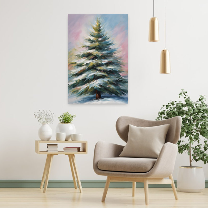 Reproduction d'art coloré, arbre d'hiver coloré, paisible et serein arbre de Noël pin, forêt, paysage, H 36 po x l 24 po