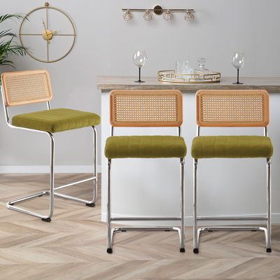 Georgios Velvet Upholstered Cane Back Bar & Counter Stool