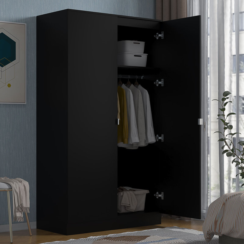 Marlyne 2 Door Manufactured Wood Wardrobe, Black