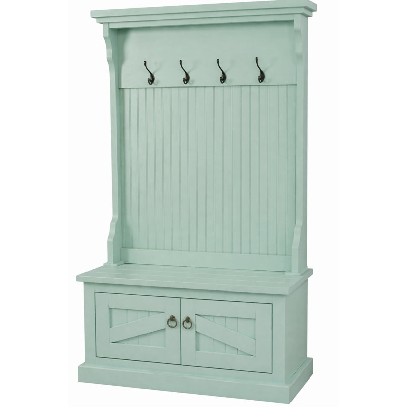 Kinley Hall Tree 37.5'' Wide with Bench and Shoe Storage, Light Blue