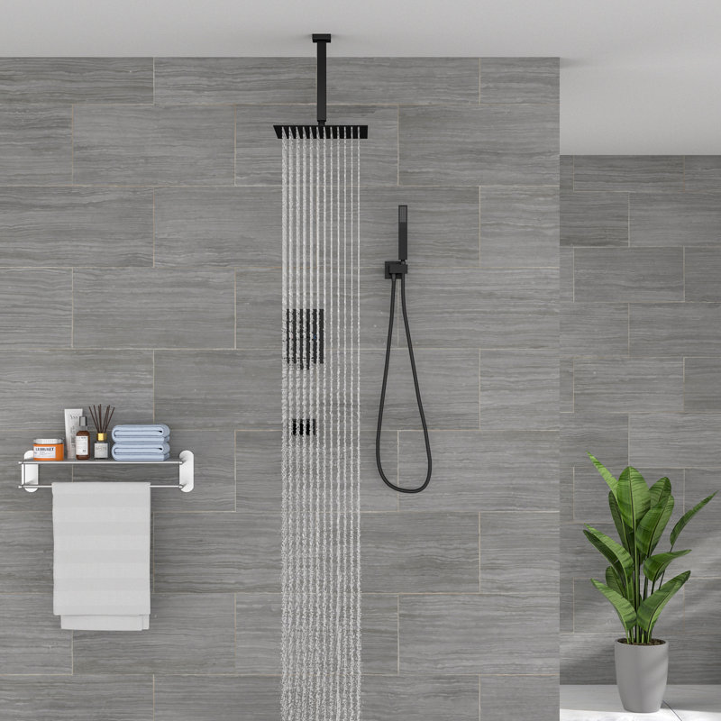 16" Multi Function Dual Shower Head Adjustable Ceiling Mounted Shower, Black