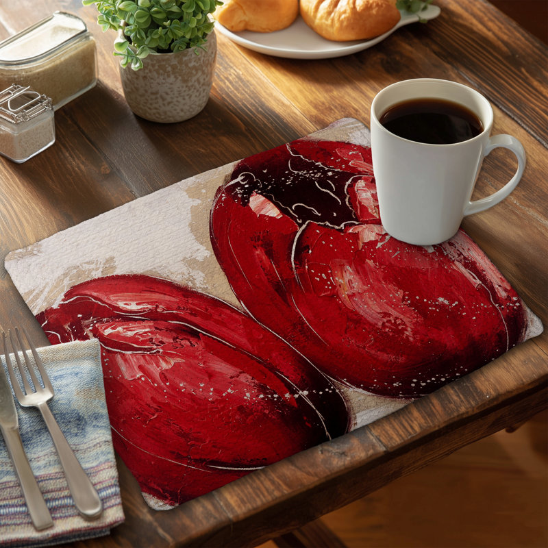 Two Red Tulips Placemat - Botanical Braided Polyester Decor